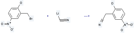 Phenol,2-(bromomethyl)-4-nitro- is used to produce 2-hydroxy-5-nitrobenzylcyanide by reaction with lithium cyanide.